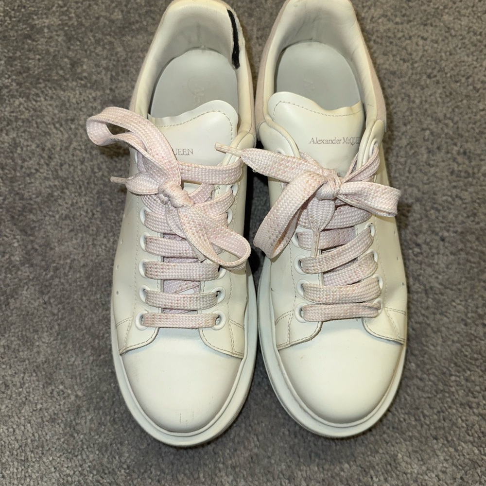 Alexander McQueen White Sneakers with Pink Laces